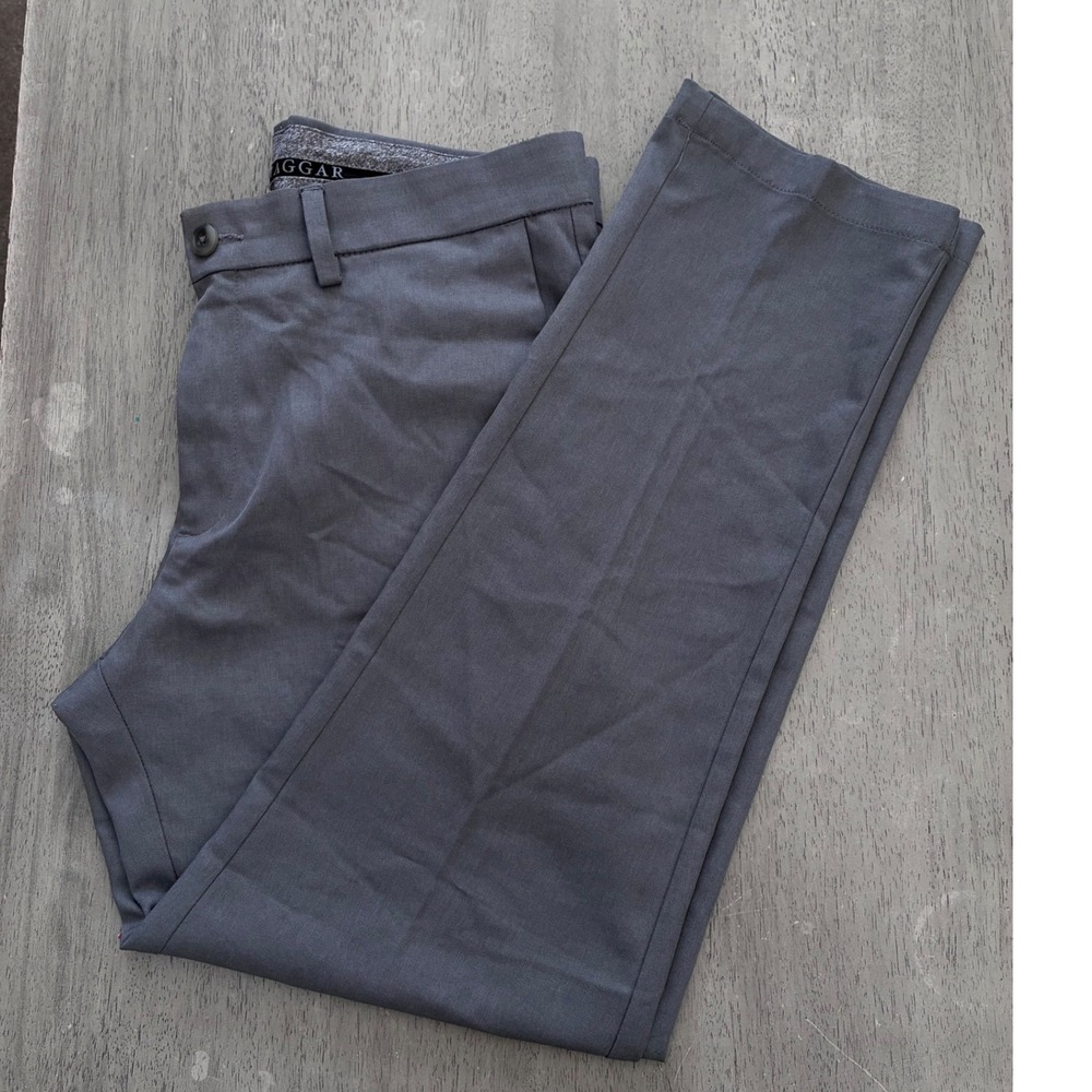 Haggar Mens Slim Fit Gray Dress Pants 32x30 Flat Front Trousers Heathered Grey